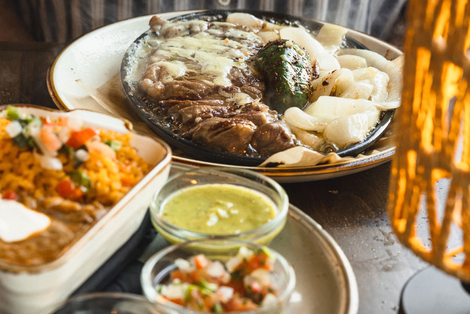 Grilled prime teres major carne asada, plated